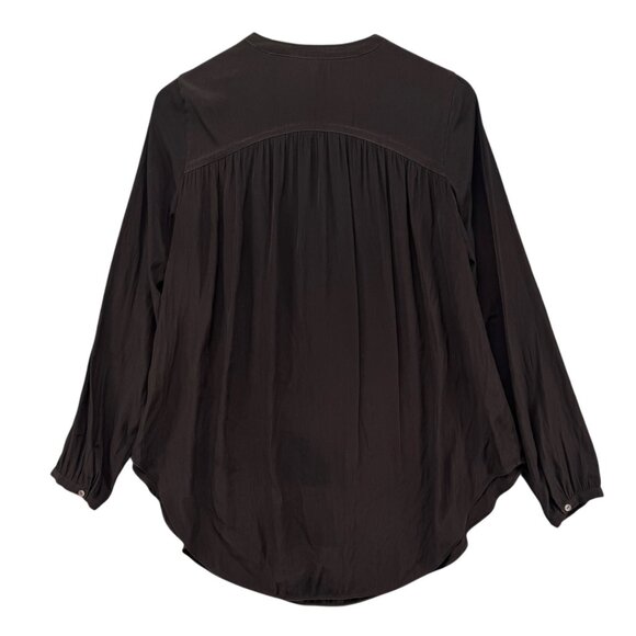 Calypso St Barth Blouse Womens Chocolate Brown Long Sleeve Pleated V Neck Size S - Picture 2 of 10